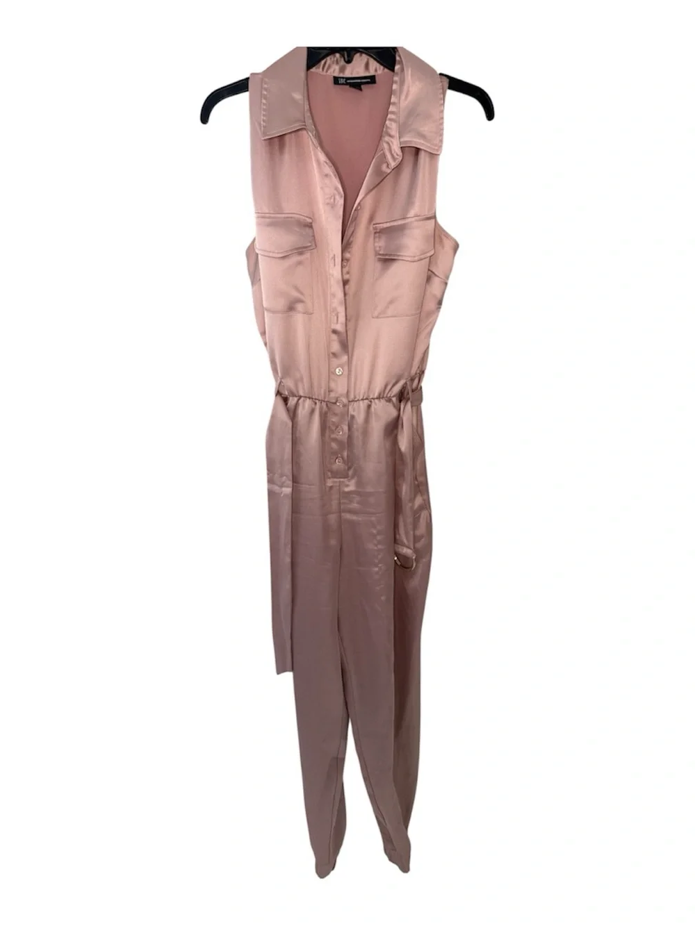INC International Concepts Satin Sleeveless Utility Jumpsuit in Blush Pink